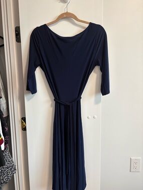 Leota NYC - Navy Tie-Waist, Scoop-Back Midi Dress